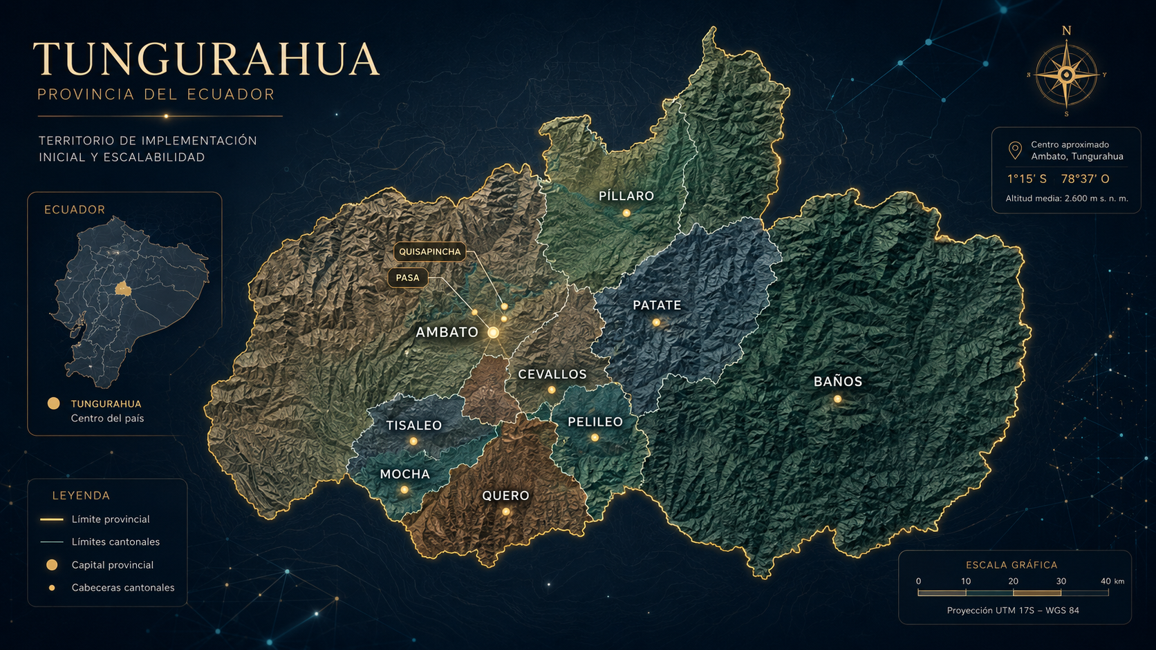 Mapa de la provincia de Tungurahua, Ecuador — territorio de implementación inicial y escalabilidad del proyecto